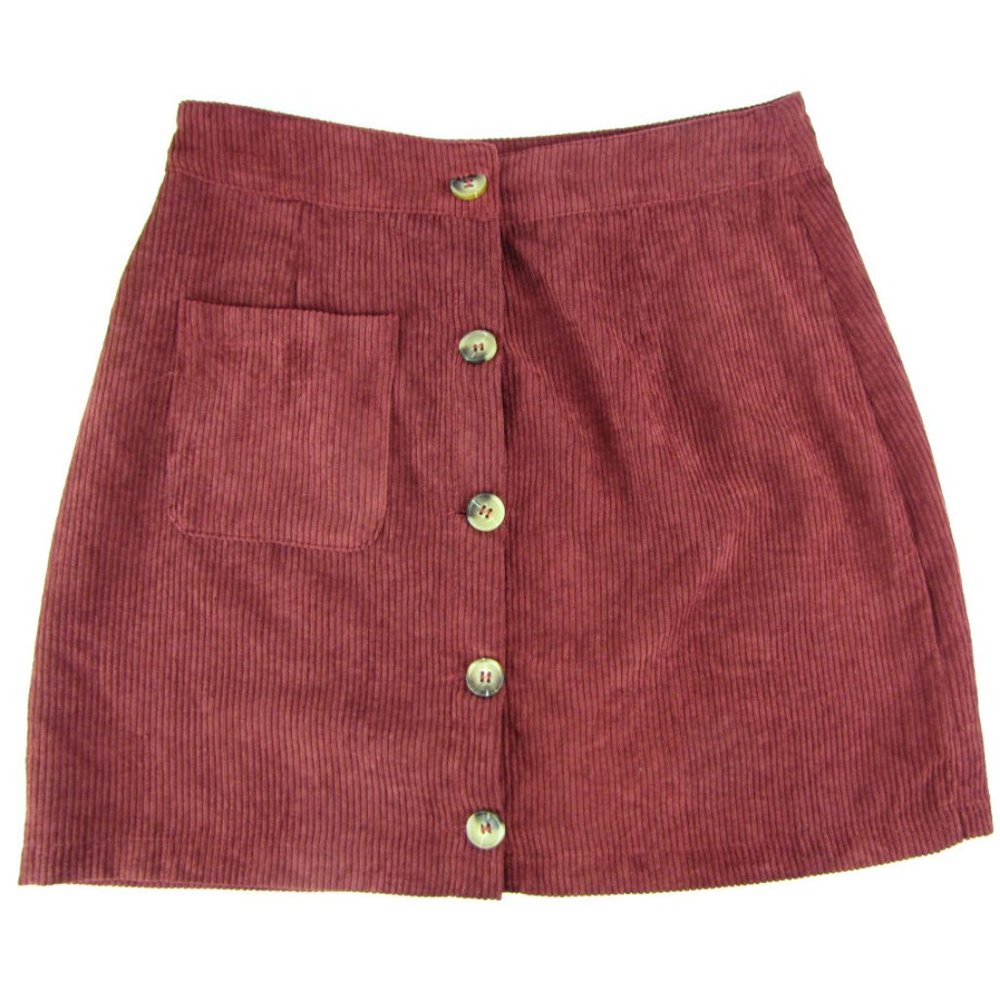 SALE! Corduroy Buttons Burgundy Short Mini Skirt